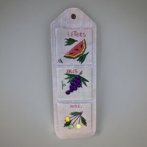 Vintage Woven Straw Wicker Mail Holder Organizer-Kitsch-18" Long